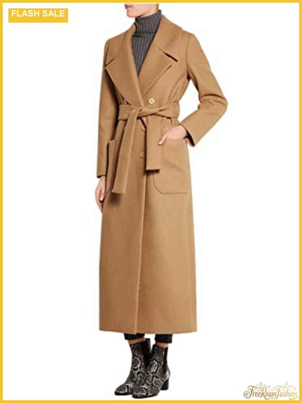 Womens Wool Blend Double Breasted Overcoat Notch Lapel